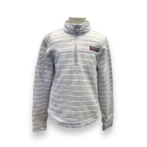 Vineyard Vines White and Light Purple Quarter-Zip Sweater